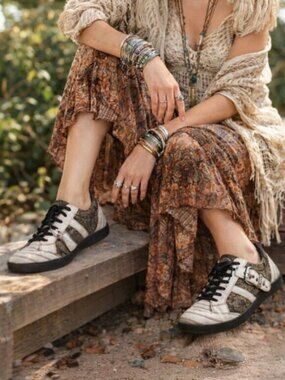 Christian Dior Taupe White Croc Monogram Canvas Lace-Up Low Profile Sneaker